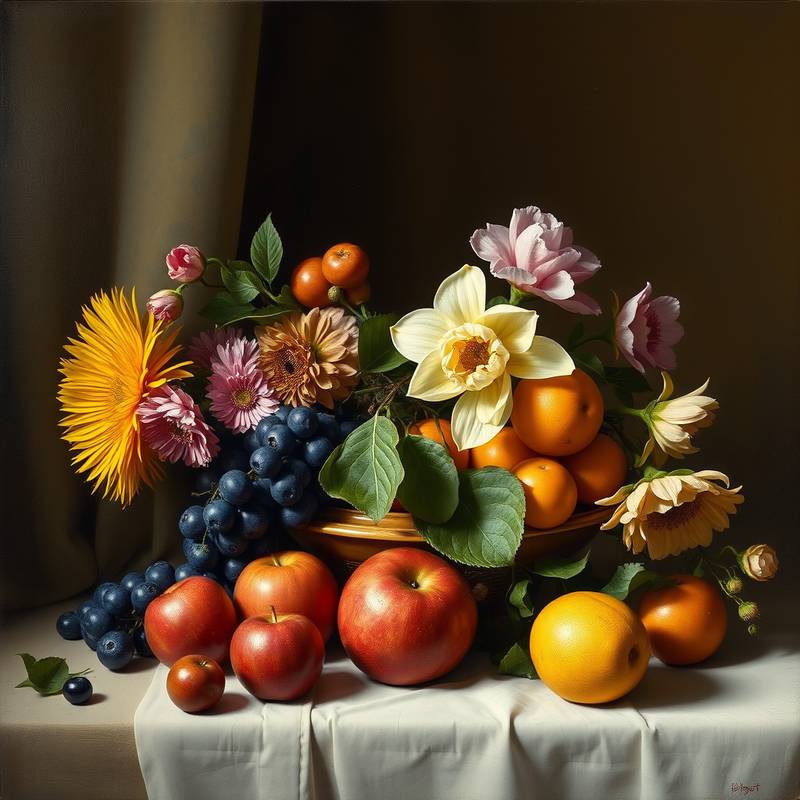 Stillleben mit Früchten und Blumen